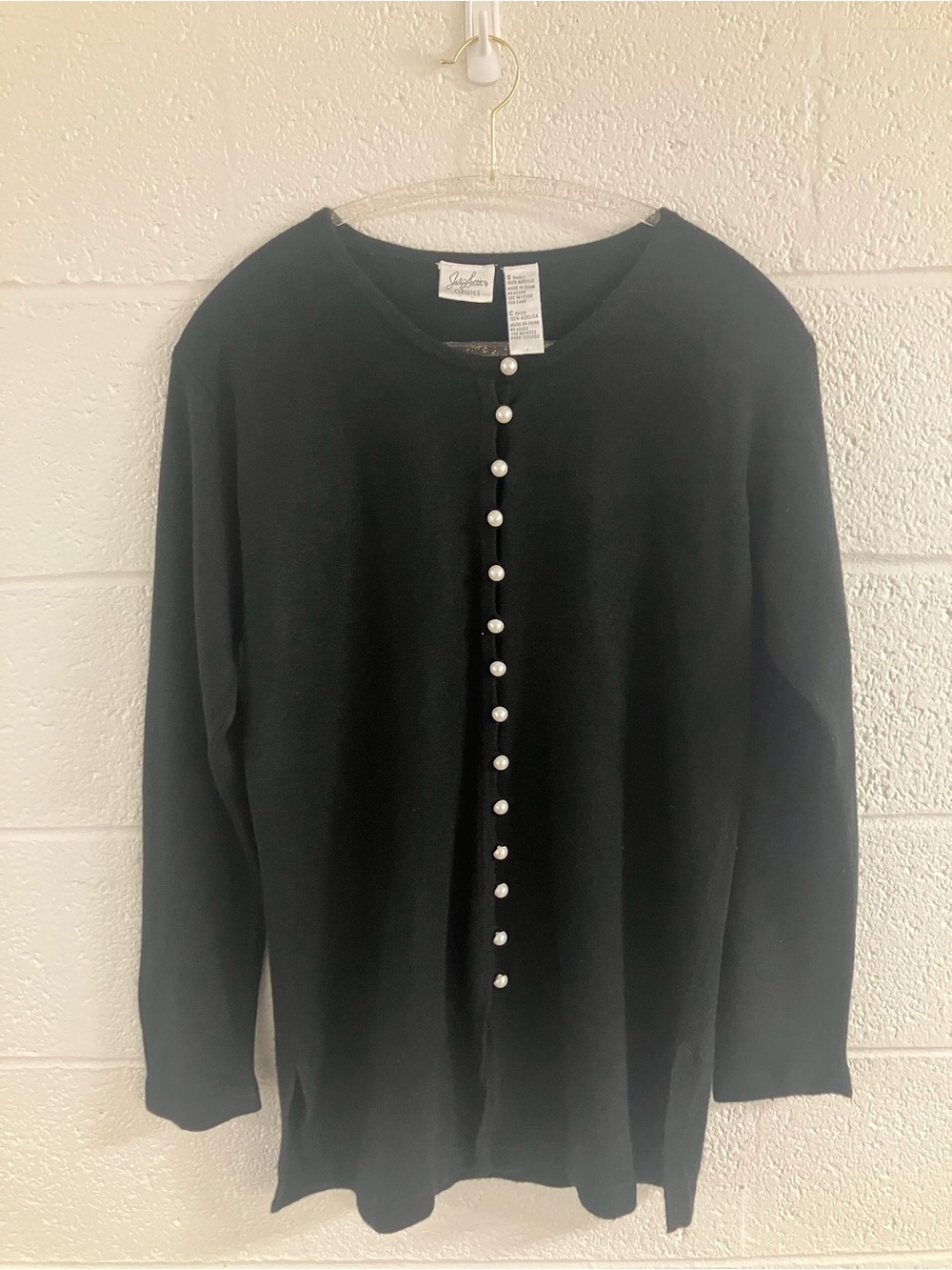 Jaclyn Smith Black Cardigan with Pearl Buttons